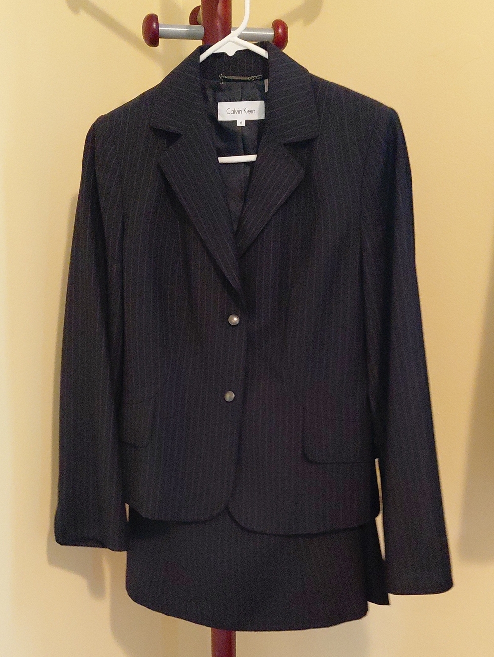 Calvin Klein Navy Pinstripe Women's Suit Jacket